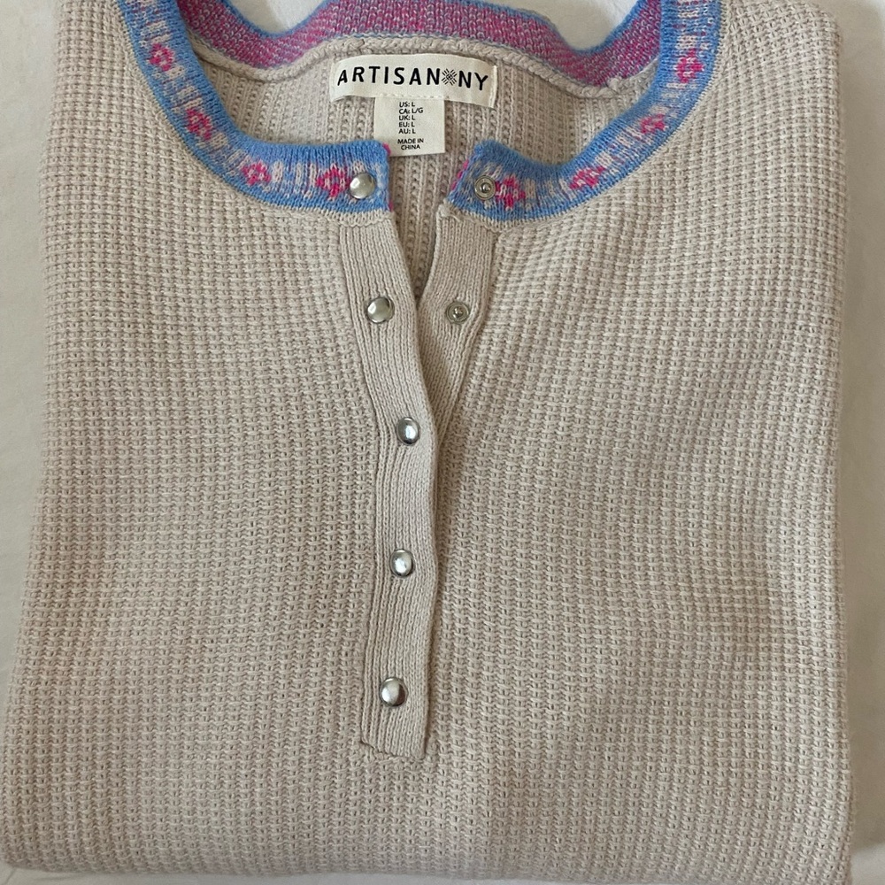 Artisan NY Women's Beige thermal top with colorful accents